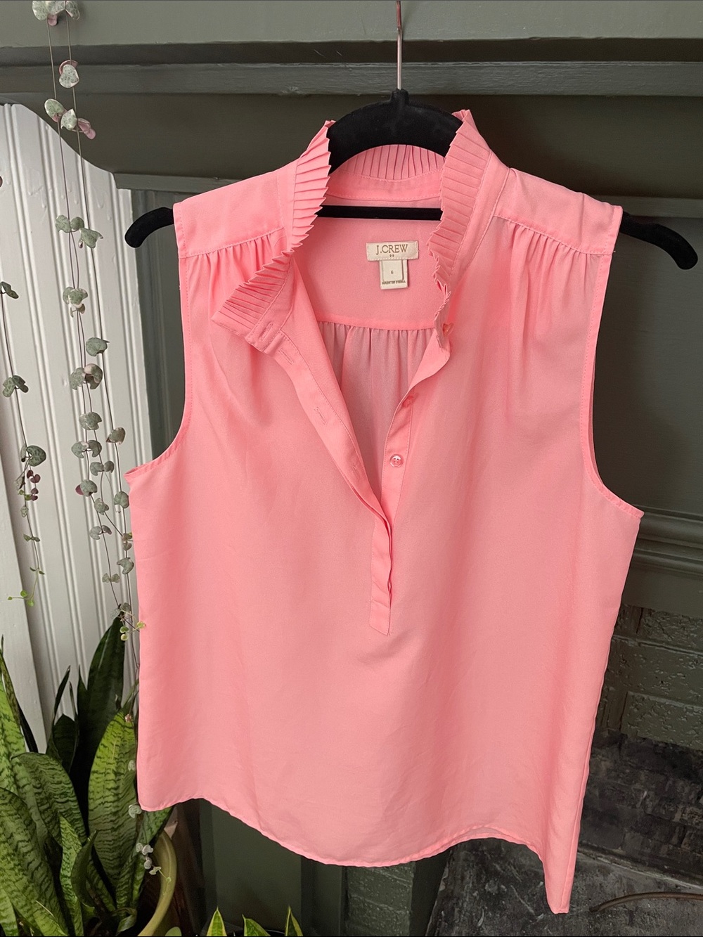 J. Crew Coral Pink Pleated-Collar Sleeveless Camisole
